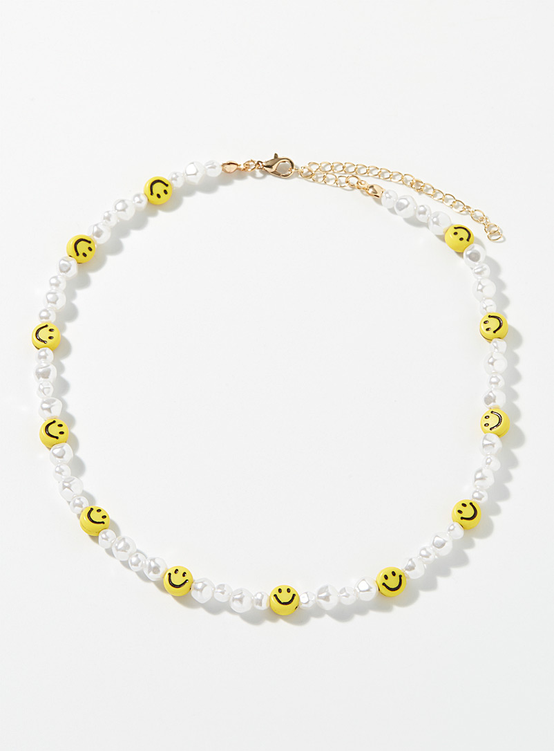 Simons: Le collier de perles bonhomme sourire Jaune moyen pour femme