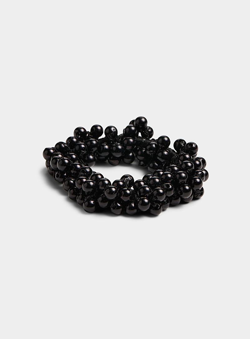 Simons Black Elegant bead hair tie for women