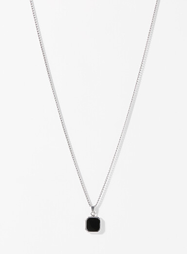 COAI Collier Homme Pendentif Carré Pierre Naturelle Acier Inoxydable - Malachite, Œil De Tigre Ou Onyx
