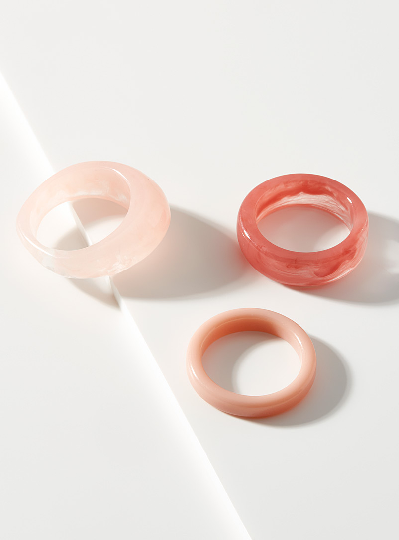Simons Dusky Pink Colourful resin rings Set of 3 for women