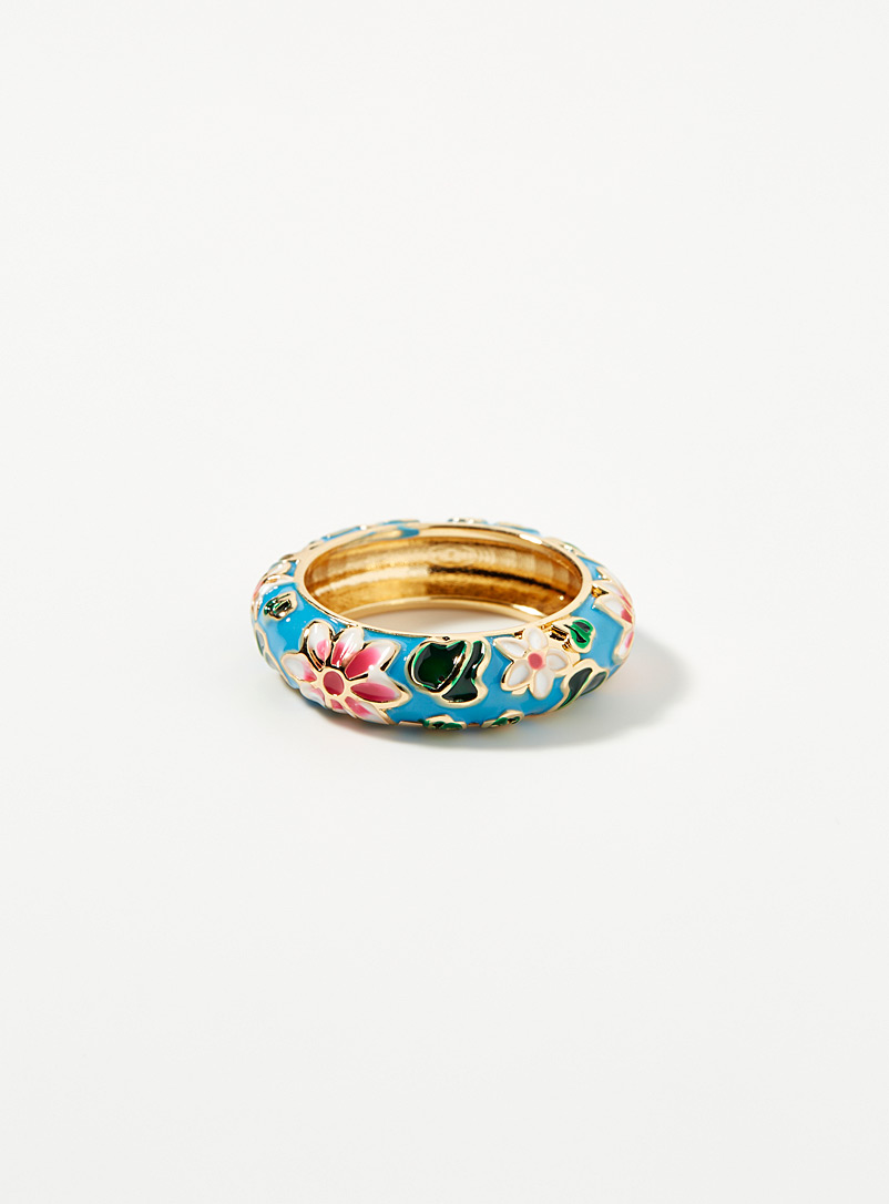 Simons Patterned Blue Floral garden ring for women