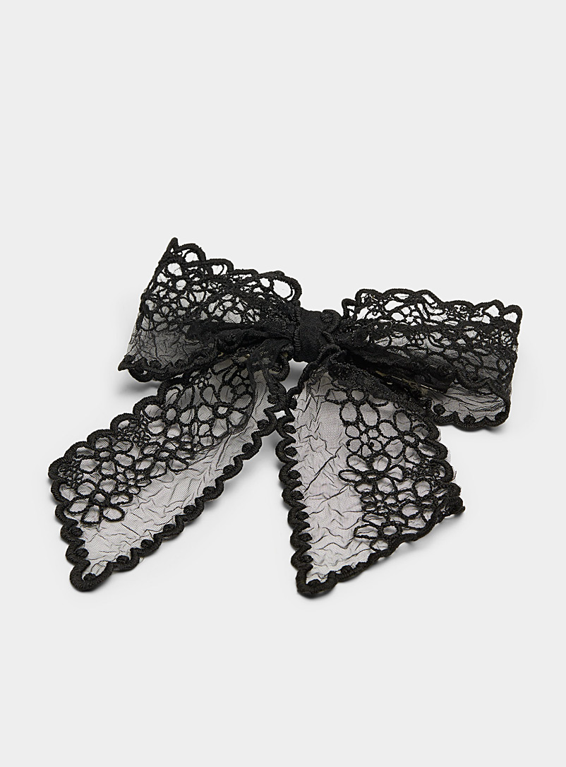 Simons Black Floral lace bow barrette for women
