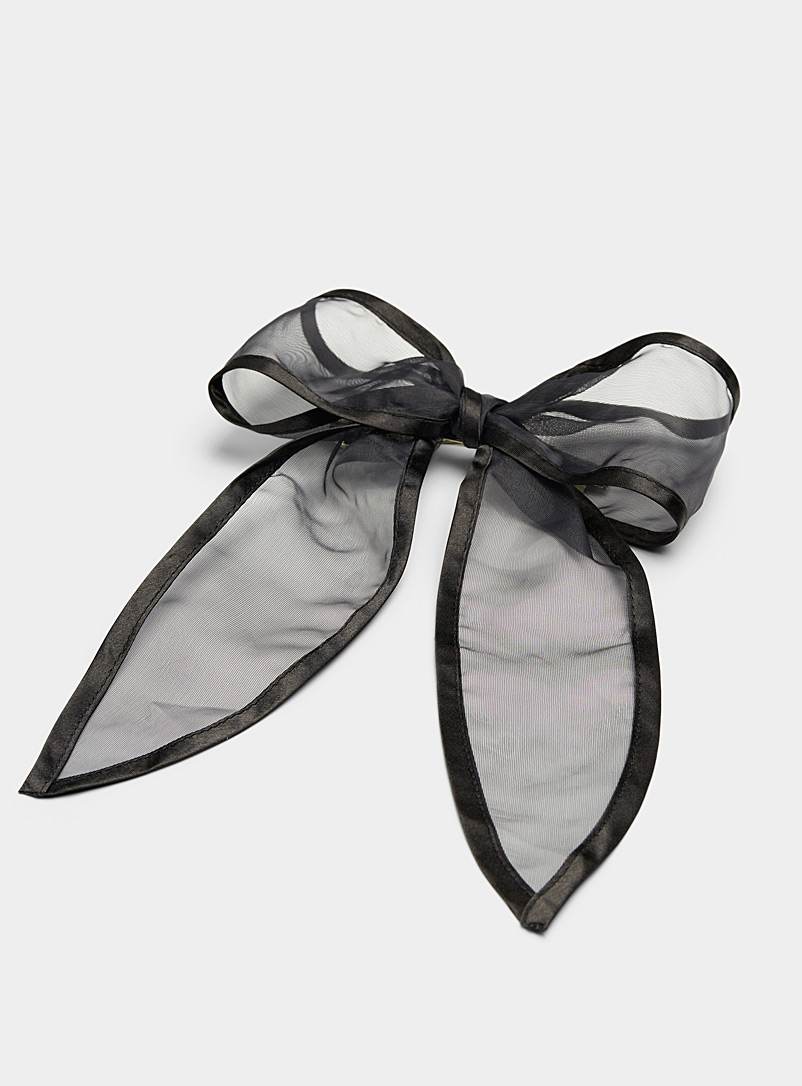 Simons Black Large black mesh bow barrette for women