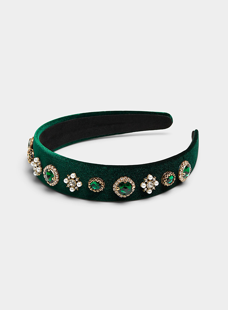 Simons Kelly Green Emerald stone velvet headband for women