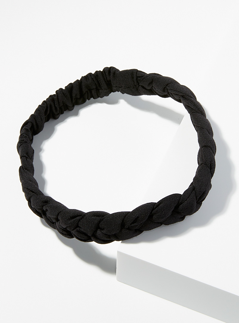 Simons Black Solid braided jersey headband for women