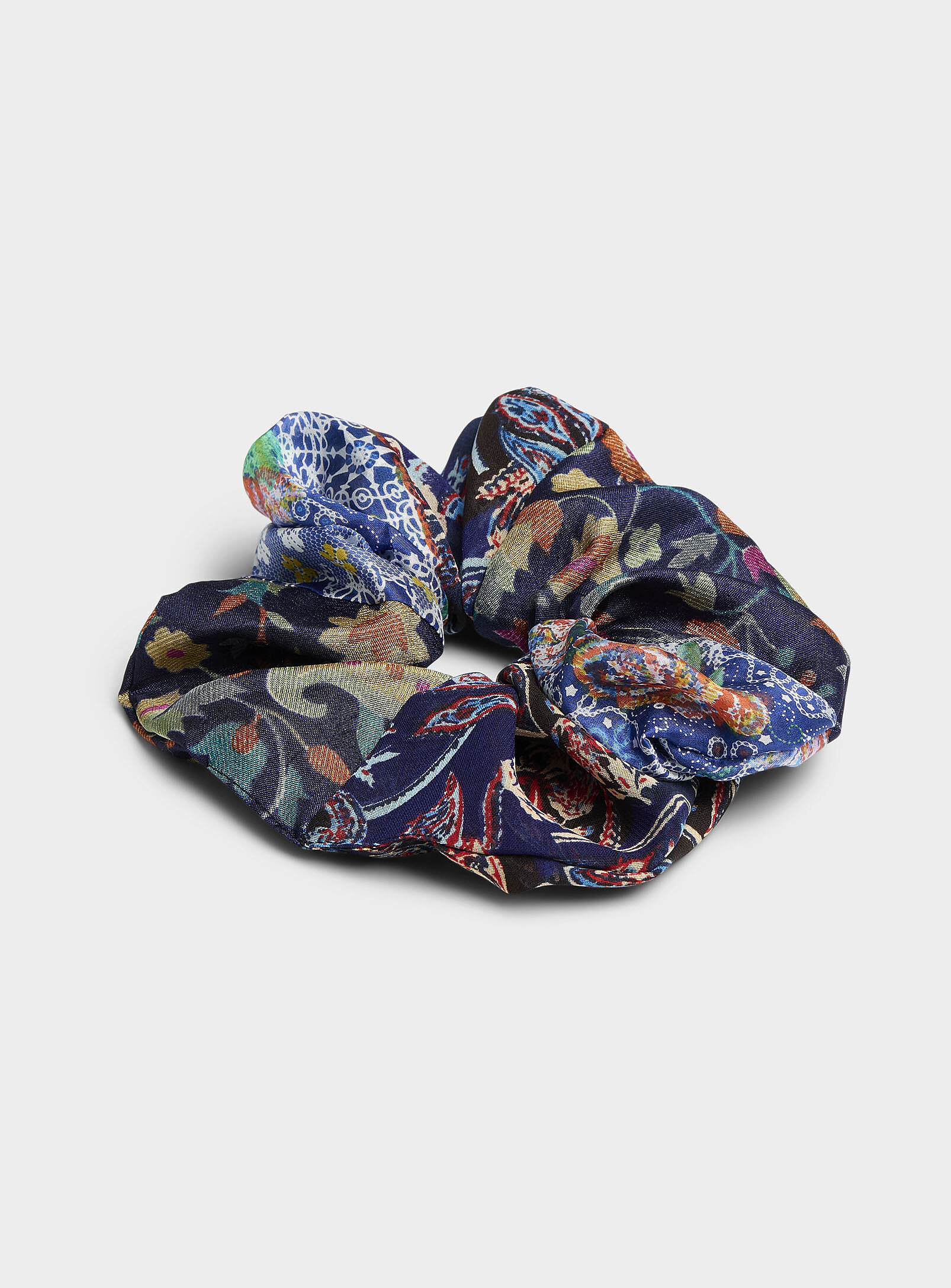 Simon's Artistic Flower Patchwork Silk Scrunchie