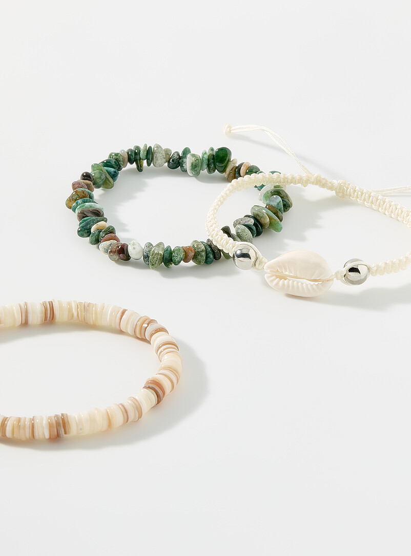 Three Stone And Seashell Bracelets Set