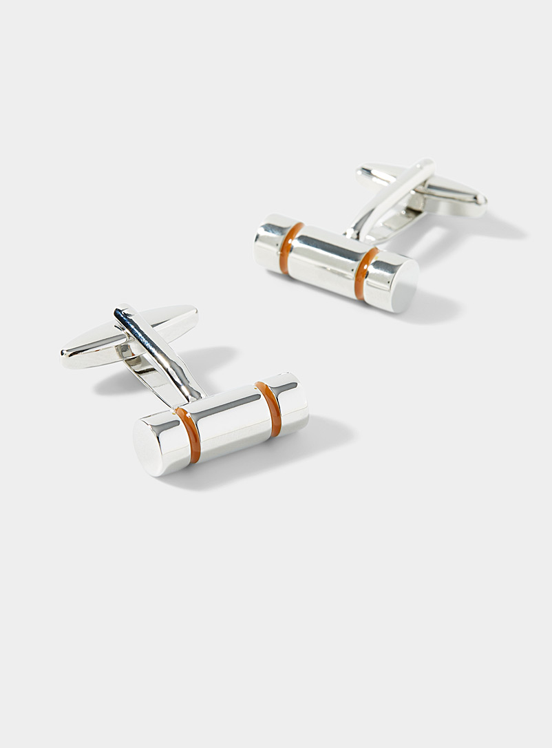 Le 31 Silver Orange accent cylindrical cufflinks for men