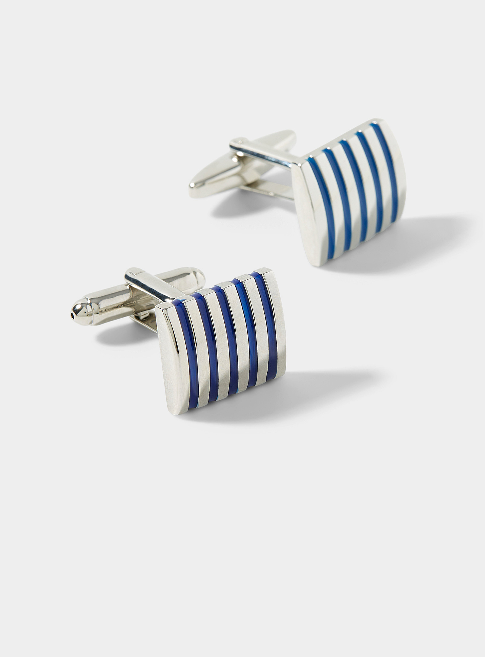 Le 31 Blue-stripe Square Cufflinks In Metallic
