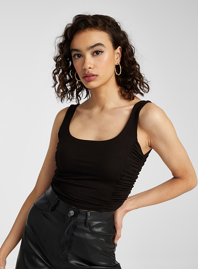Twik Black Cropped side-ruched cami for women