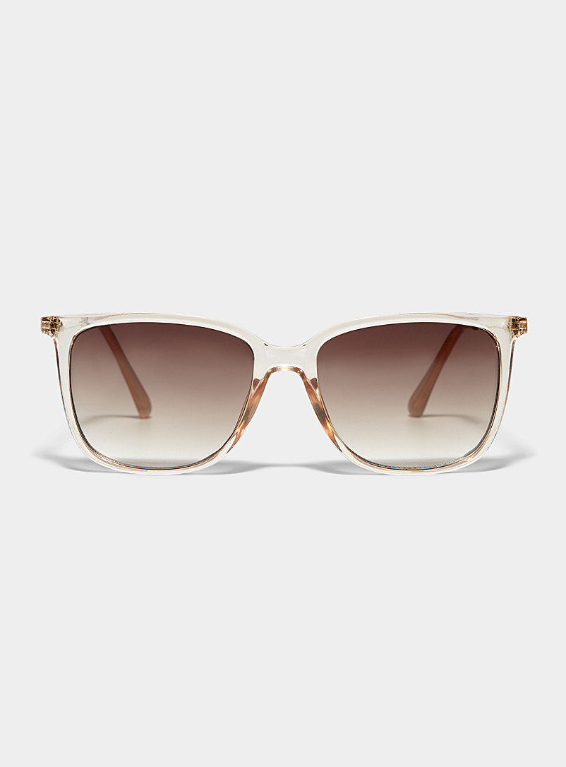Simons Ivory/Cream Beige Gabby metallic temple square sunglasses for women
