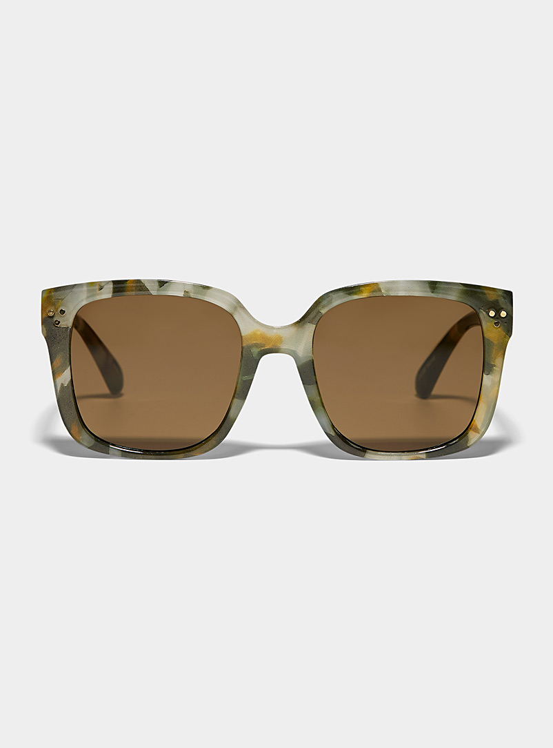 Simons: Les lunettes de soleil carrées écailles de tortue Monet Vert à motifs pour femme