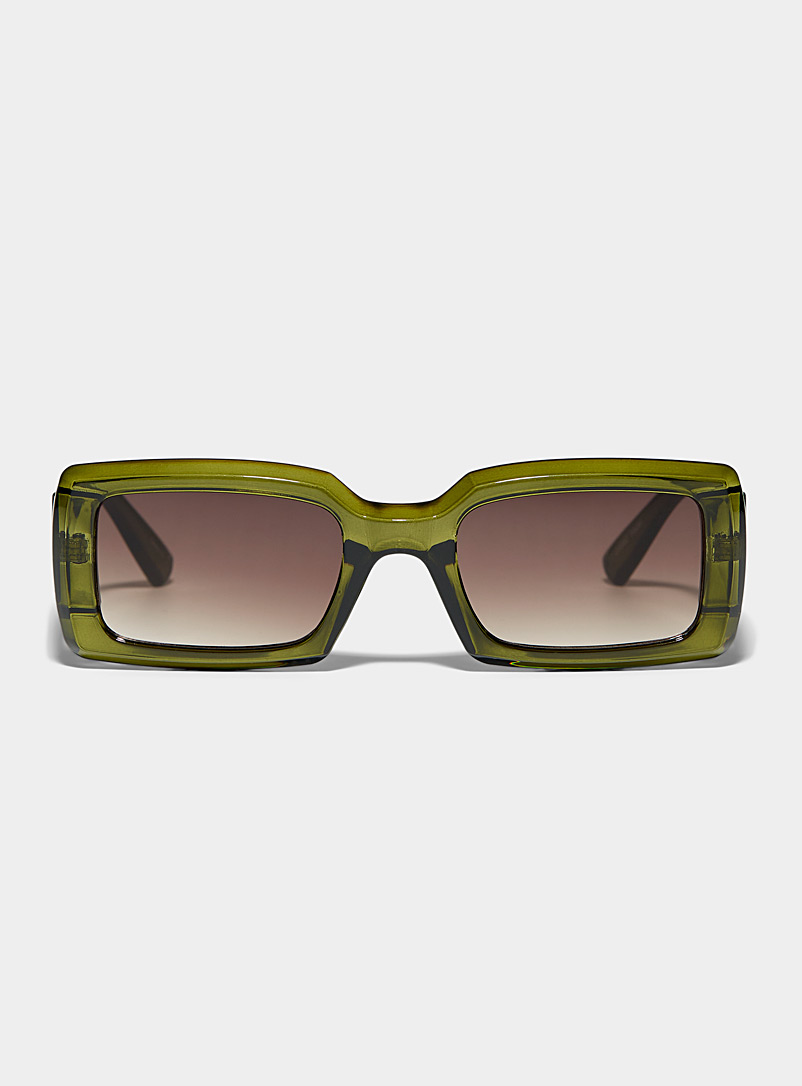 Simons: Les lunettes de soleil rectangulaires translucides Hazel Vert foncé - Mousse pour femme