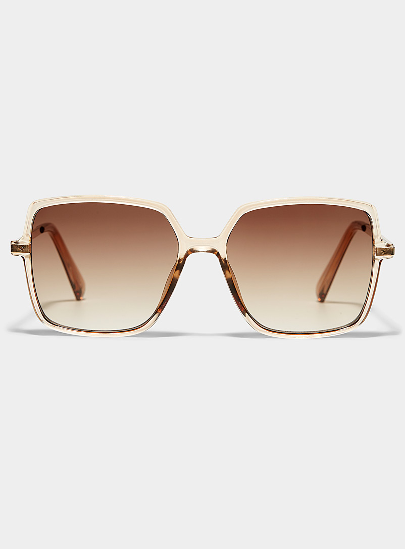 Simons Ivory/Cream Beige Sabrina metallic-temple square sunglasses for women