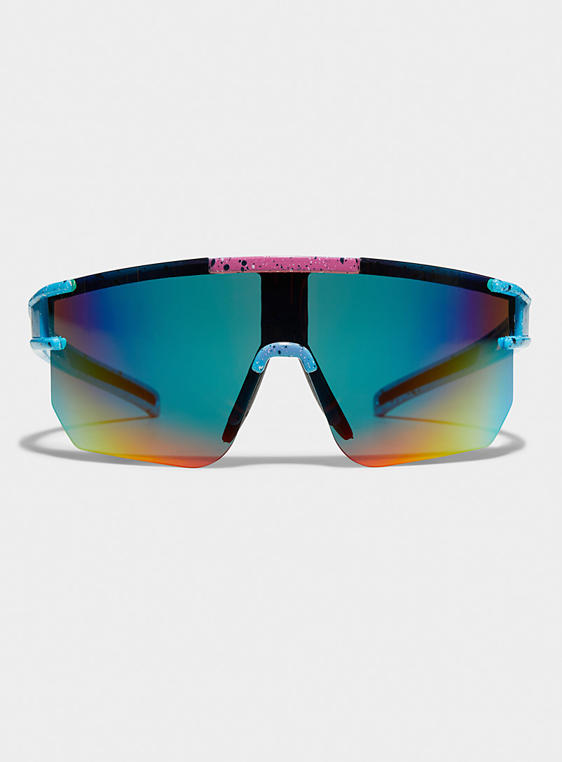 Simons Patterned Blue Rainbow shield sunglasses for women