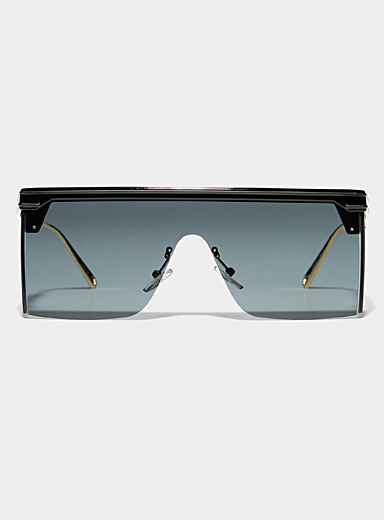 Flat Top Shield Visor Sunglasses Large Tinted Lens Rimless