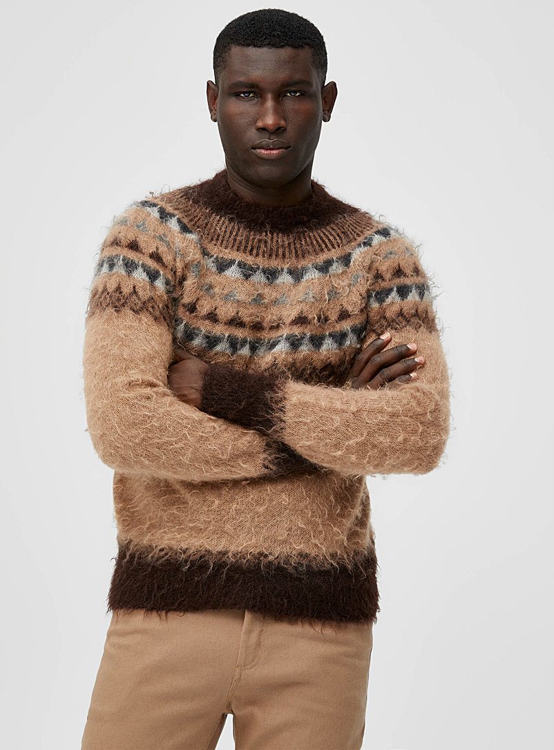 Roberto Collina Cream Beige Jacquard mohair sweater for men