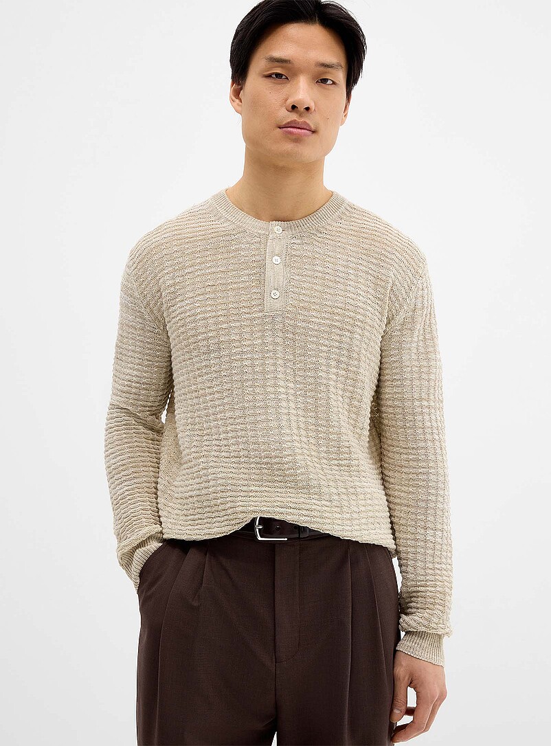 Embossed Knit Henley Sweater
