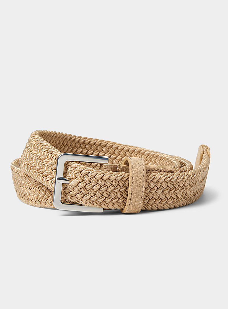 Selected Sand Suede-accent braided belt for men
