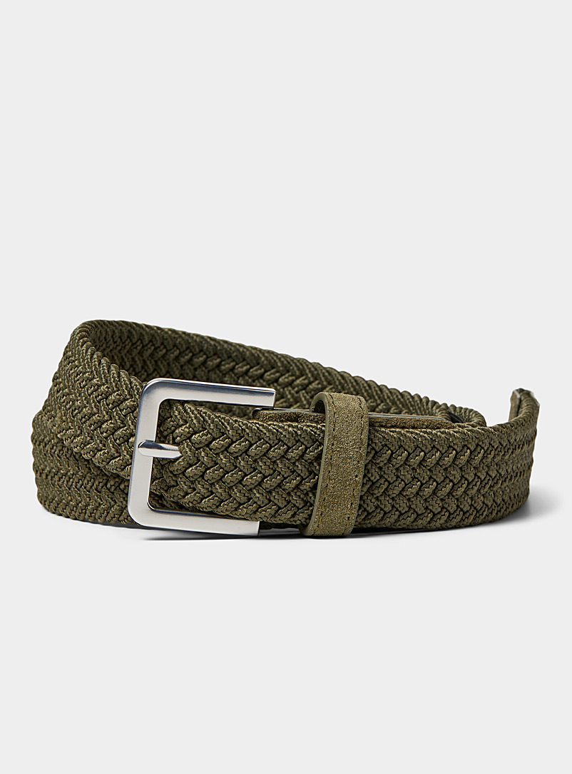 Selected Mossy Green Suede-accent braided belt for men