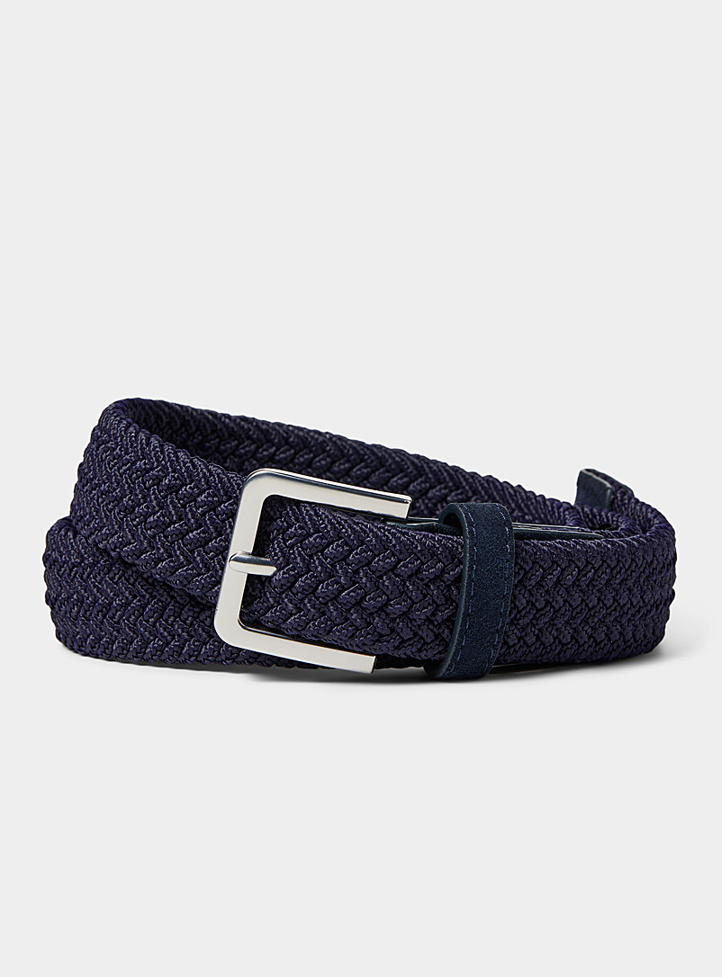 Selected Dark Blue Suede-accent braided belt for men