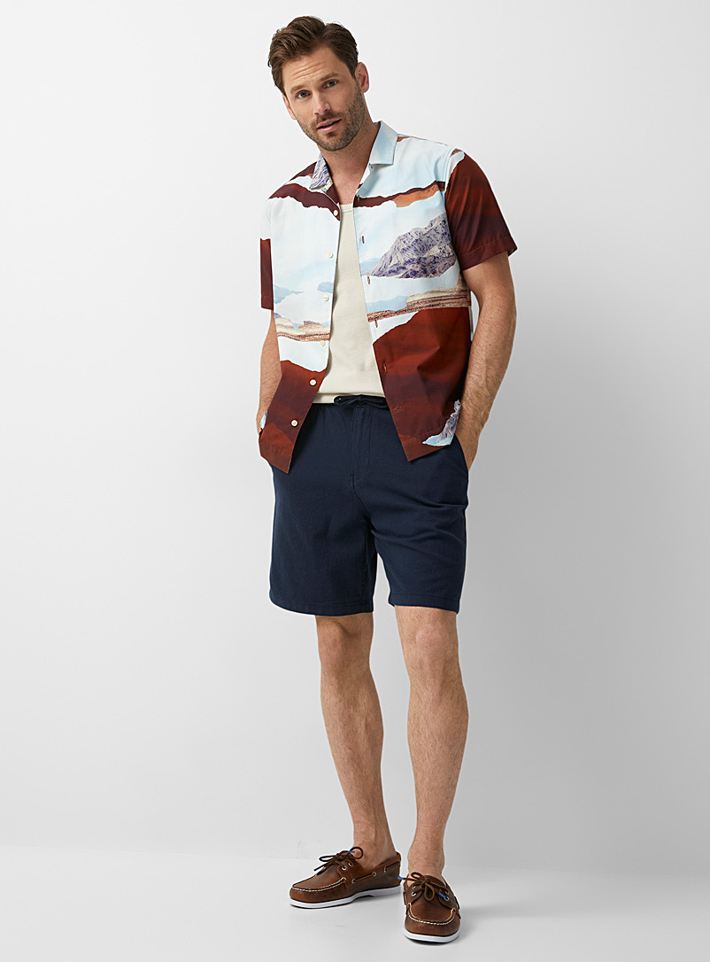 Selected Marine Blue Linen and organic cotton short for men