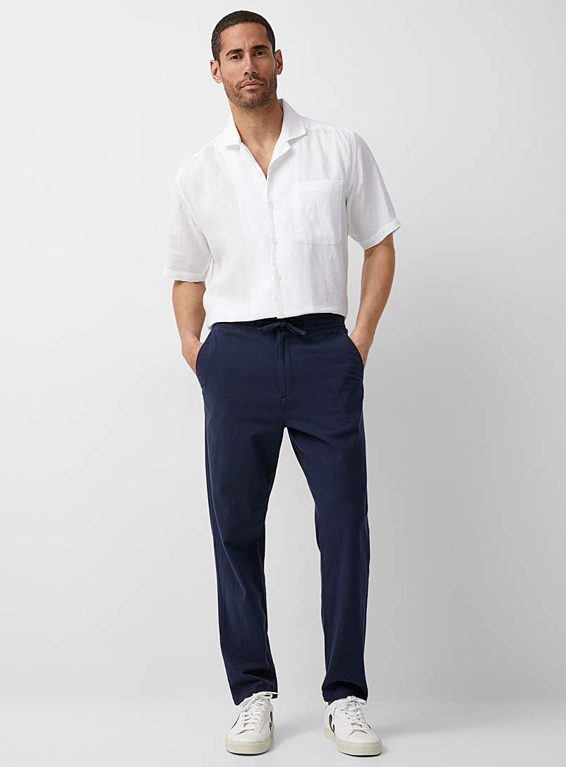 Selected Marine Blue Organic cotton and linen jogger pant  for men