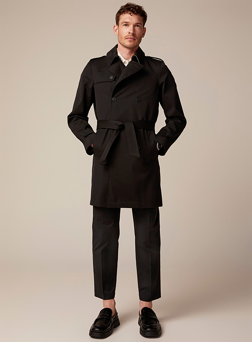 Selected Black Double-breasted belted trench coat for men