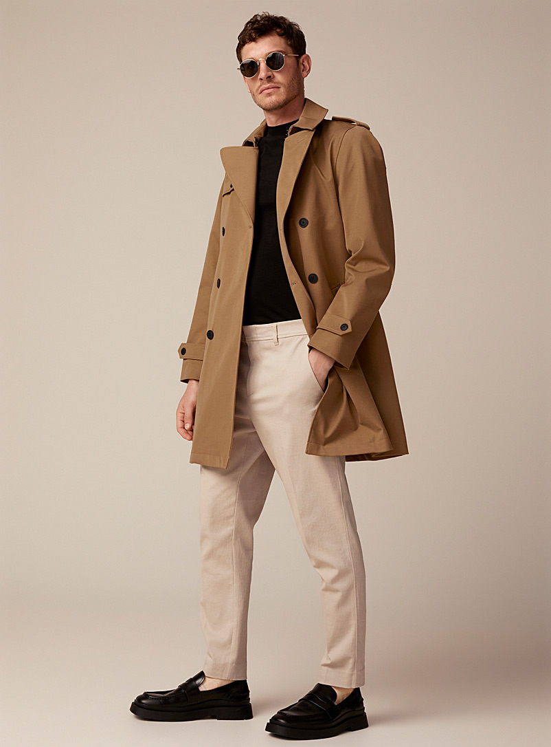 Selected Fawn Double-breasted belted trench coat for men
