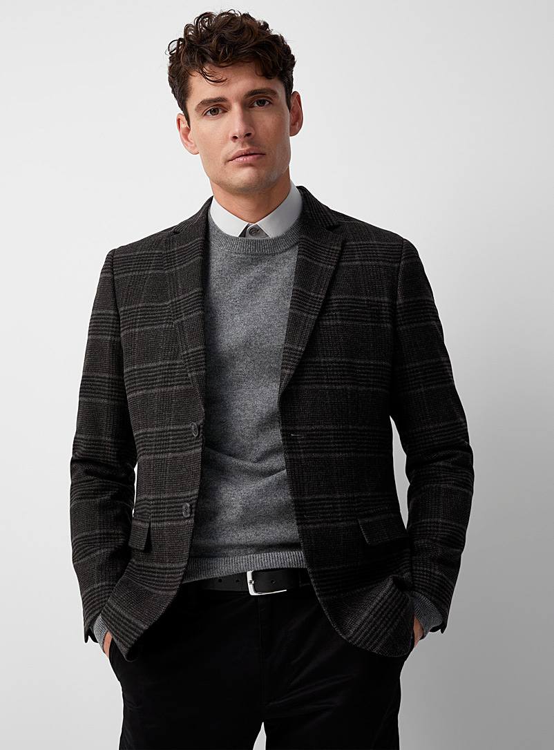 Selected Charcoal Monochrome Prince of Wales tweed jacket Semi-slim fit for men