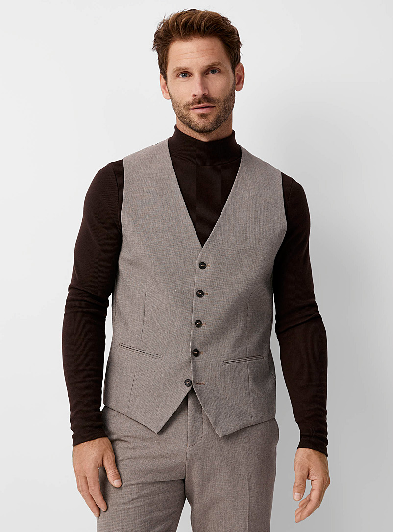 Selected Light Brown Coffee-accent mini-houndstooth Ryde vest for men