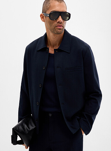 Selected Indigo/Dark Blue Minimalist soft twill shacket for men
