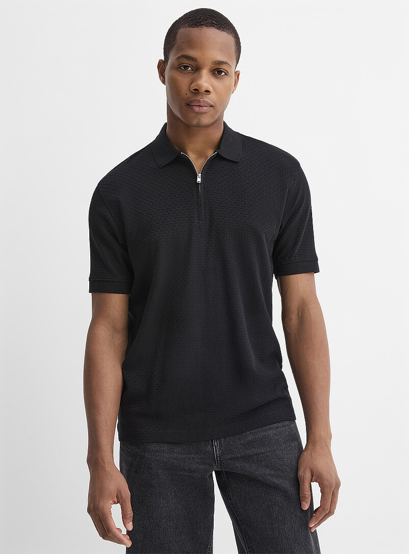 メンズウェア POLO EMBOSS Embossed square jacquard jersey polo | Selected | | Simons