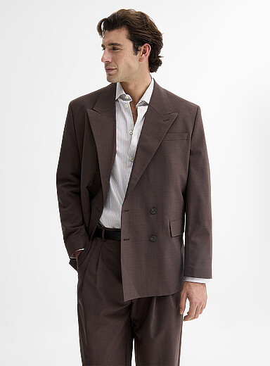 Selected Brown Brown double-breasted retro suit jacket <b>Relaxed fit</b> for men
