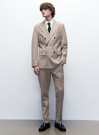Le pantalon rayures banquier gr&egrave;ge <b>Coupe &eacute;troite</b>