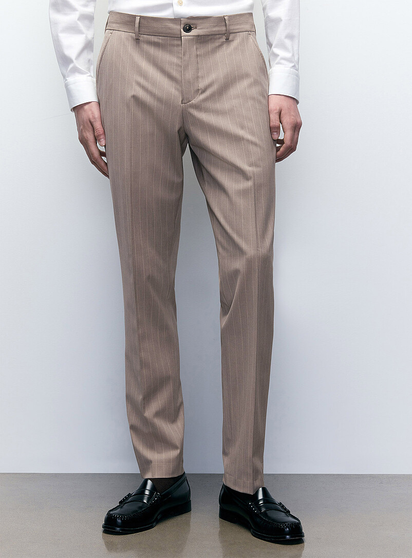 Selected Sand Greige pinstripe pant <b>Slim fit</b> for men