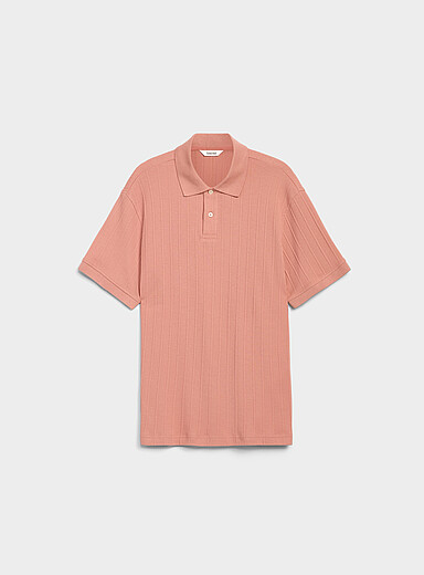 Selected: Le polo jersey rayures grav&eacute;es Saumon pour homme