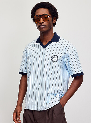 Selected: Le polo col Johnny sportif ray&eacute; Bleu pour homme