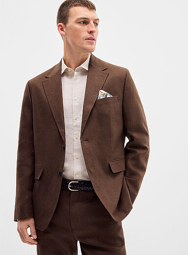 100% linen chocolate blazer <b>Regular fit</b>