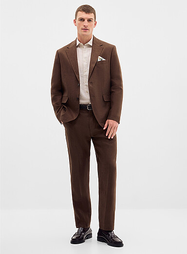 Selected: Le pantalon chocolat pur lin <b>Coupe r&eacute;guli&egrave;re</b> Brun pour homme