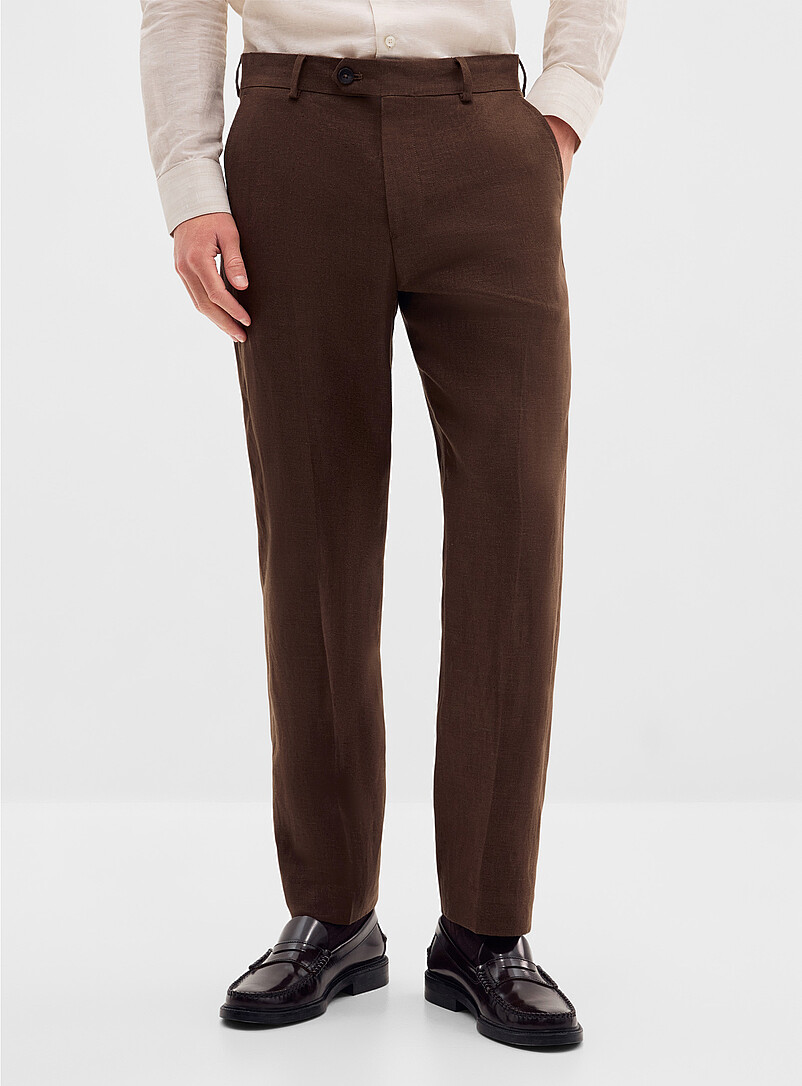 Selected: Le pantalon chocolat pur lin <b>Coupe r&eacute;guli&egrave;re</b> Brun pour homme