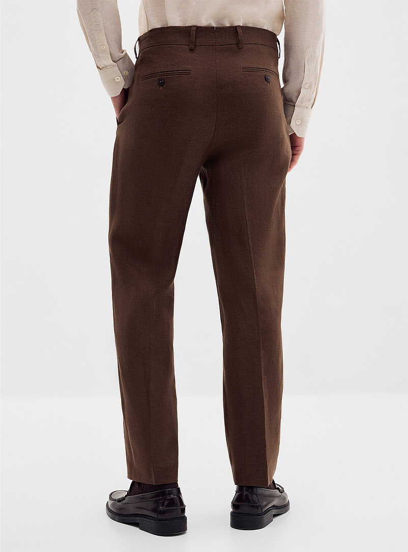 Selected: Le pantalon chocolat pur lin <b>Coupe r&eacute;guli&egrave;re</b> Brun pour homme