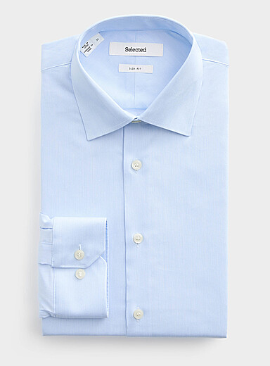 Selected Baby Blue Solid performance shirt <b>Slim fit</b> for men