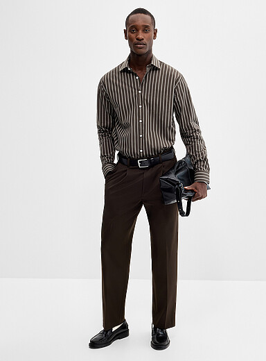 Selected Brown Elastic-waist solid pant <b>Loose fit</b> for men