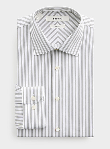 Selected Green Grey vertical-stripe shirt <b>Slim fit</b> for men