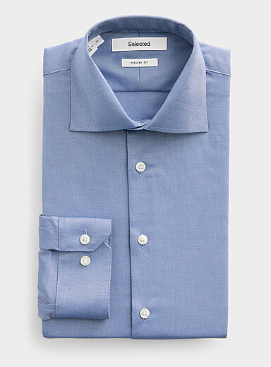 Selected: La chemise Dobby pur coton <b>Coupe r&eacute;guli&egrave;re</b> Bleu pour homme