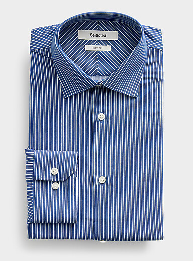 Selected Blue White vertical-stripe shirt <b>Slim fit</b> for men