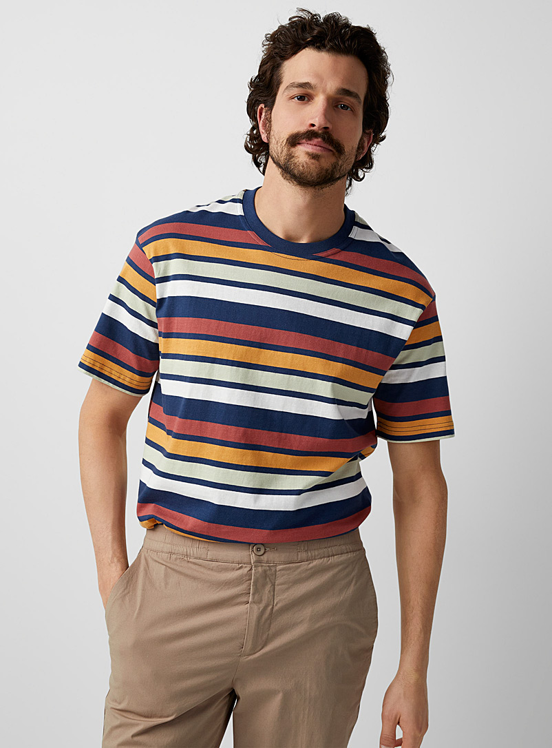 Selected Blue Colourful striped T-shirt for men