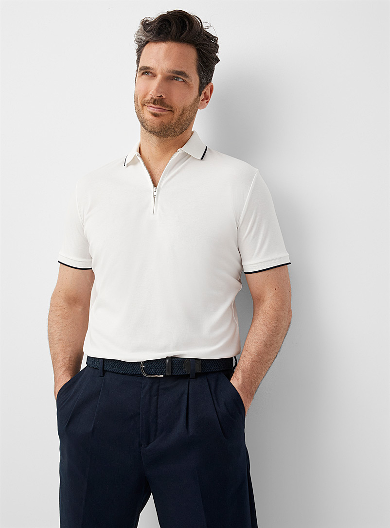 Selected Ivory White Zipped collar polo for men