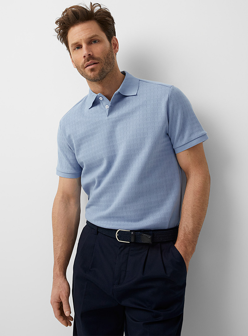 Selected Slate Blue Etched-line polo for men